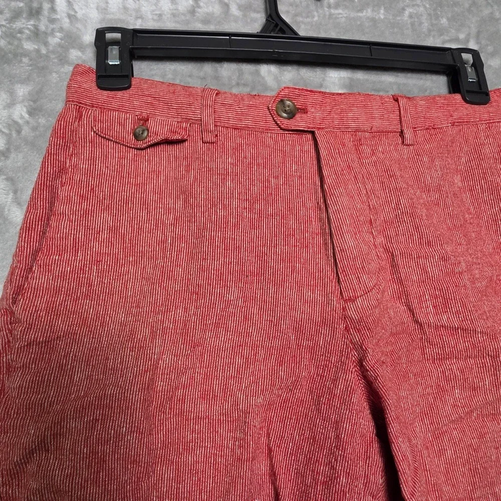 Banana Republic Mens Red White Striped Linen Cotton Blend Shorts Size 31